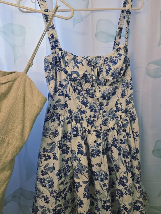 Sun Dress Bundle Size Large Cotton Linen Bustier Details Floral Milkmaid Maxi - Picture 5 of 8